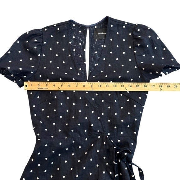 Reformation Mini Wrap Dress Womens S Linen Polka Dot USA Made Cottagecore Preppy - Picture 15 of 16